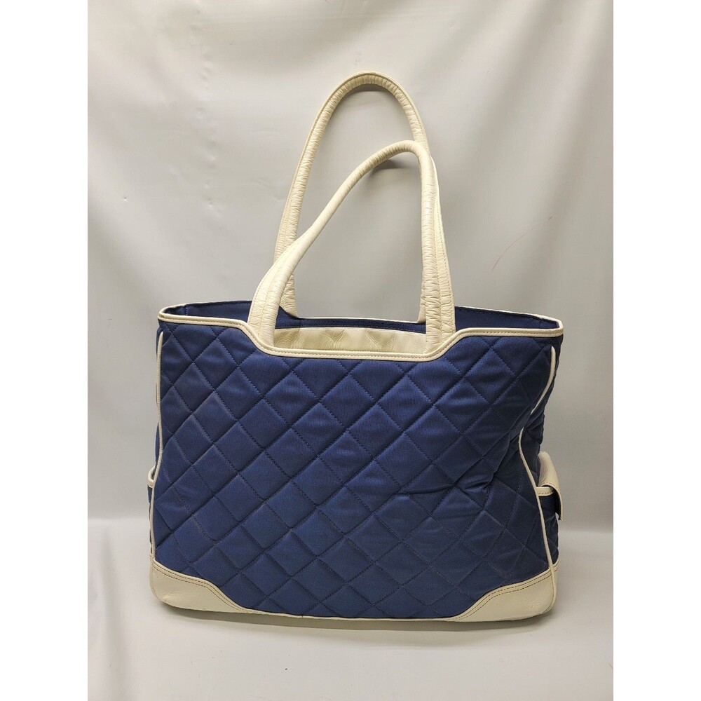 Knomo Una Quilted Nylon Leather Large Tote Laptop Bag Purse F738102 Blue Ivory